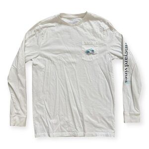 Vineyard Vines White Boys' Yeti Whale Long-Sleeve Pocket Tee